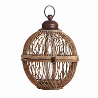 подсвечник-фонарь круглый деревянный большой со стеклом bamboo, 40 см в Ставрополе