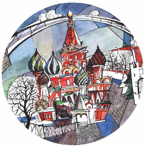 тарелка сувенирная собор василия блаженного. вечер в Ставрополе